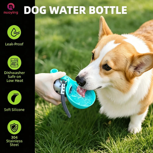 Leak-Proof 2-in-1 Dog Travel Water Bottle, Compact Portable Water Dispenser for Small Dogs, Stainless Steel Bottle With Silicone Nozzle