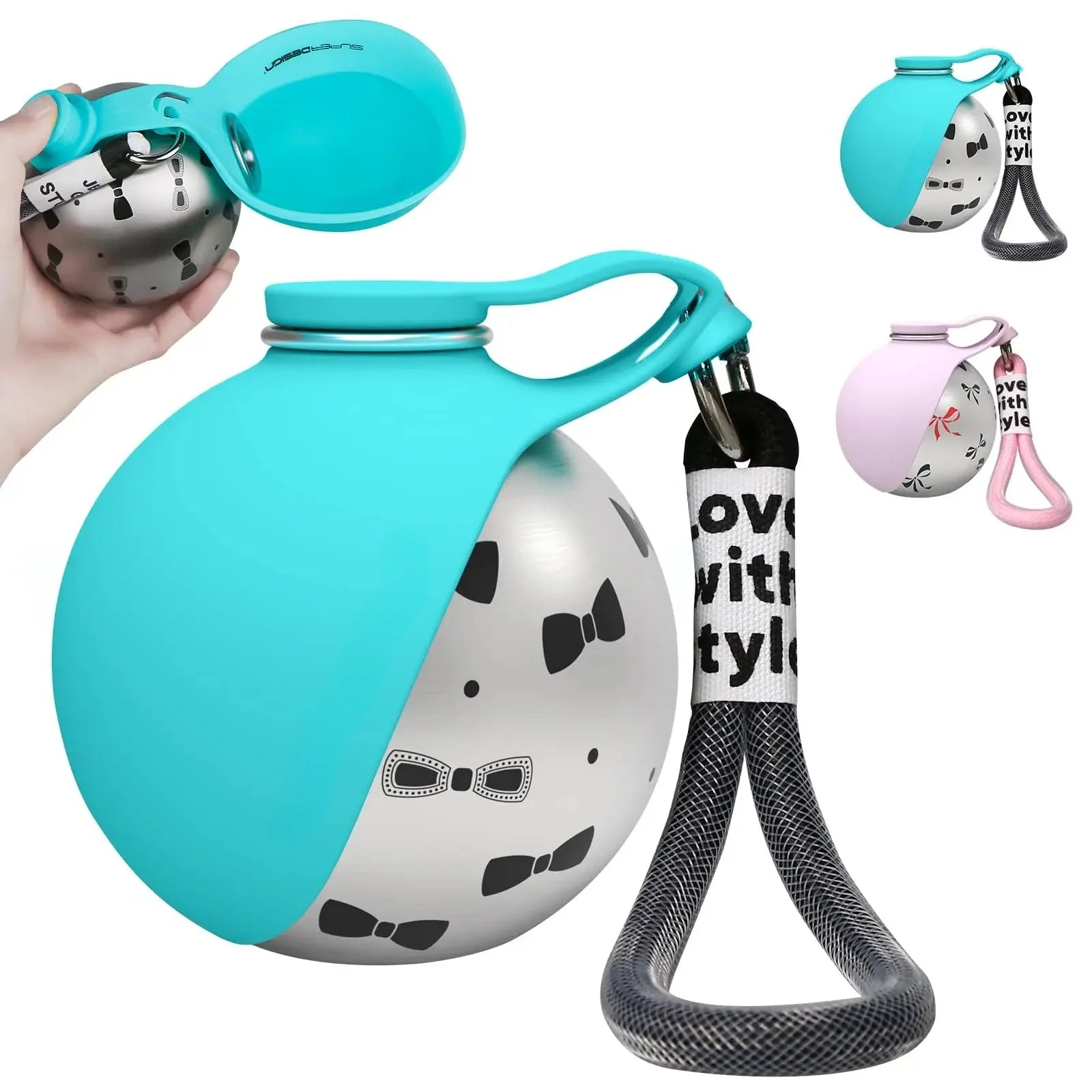 Leak-Proof 2-in-1 Dog Travel Water Bottle, Compact Portable Water Dispenser for Small Dogs, Stainless Steel Bottle With Silicone Nozzle