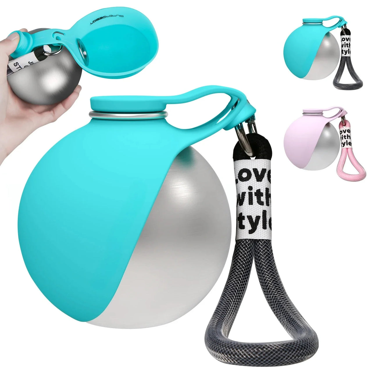 Leak-Proof 2-in-1 Dog Travel Water Bottle, Compact Portable Water Dispenser for Small Dogs, Stainless Steel Bottle With Silicone Nozzle